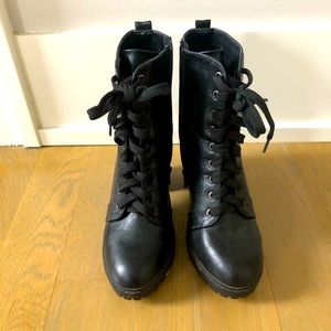 SODA Malia Black Womens Heeled Combat Boots